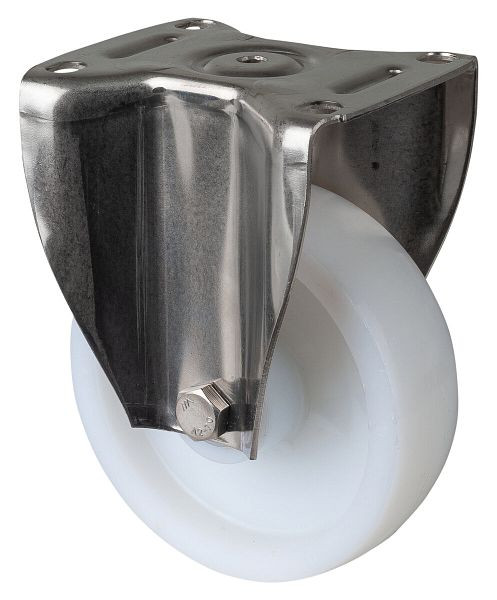 BS Rollen Edelstahl Schwerlastrolle, Bockrolle, Breite 45 mm, Ø150 mm, bis 450 kg, Lauffläche/Radkörper Kunststoff, Edelstahl-Rollenlager, HS110.B14.151