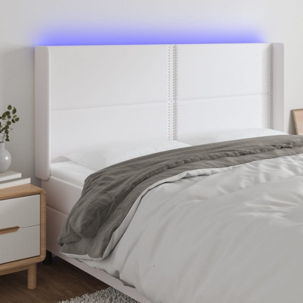 vidaXL LED Kopfteil Weiß 203x16x118/128 cm Kunstleder, 3124017