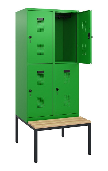 C+P Doppelstöckiger Spind Evolo PLUS, Bank, 4 Fächer, 1950x800x815mm, 6037/6037, Drehriegel, Sitzfläche Buche-Hartholz, Sitzbank, 0493505-22 S10036