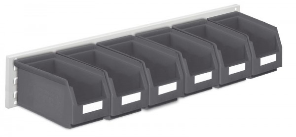 Kappes RasterPlan Wandschiene Schlitzplatte Set 11, L 920 mm x H 140 mm, RAL 7035, 6 x Lagersichtkästen Größe 5, 4202.02.5413