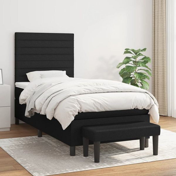 vidaXL Boxspringbett mit Matratze Schwarz 80x200 cm Stoff, 3136631
