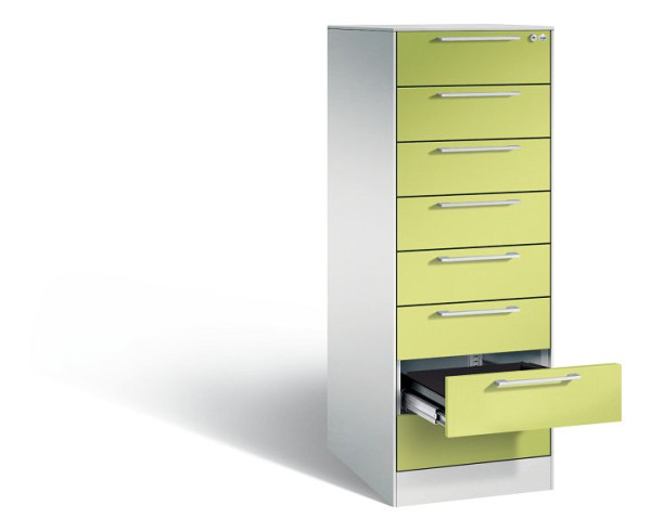 C+P Karteischrank Asisto, H1310xB440xT600mm, Farbe: Lichtgrau / Viridingrün, Bügelgriff, 146225-822 S10020
