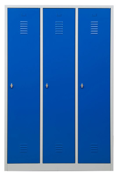 Gürkan Garderobenschrank, 50 x 118,5 x 180 cm, Lichtgrau, Enzianblau, Vorhangschloss, Hutboden & Kleiderhaken, WRC/3.18120, 105420