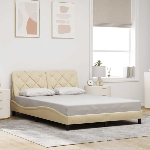 vidaXL Bettgestell ohne Matratze Creme 140x200 cm Stoff, 3310606