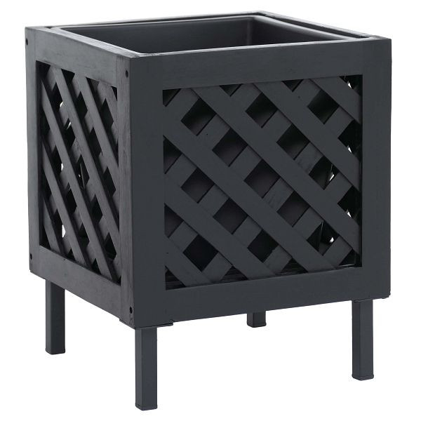 Mendler Pflanzkasten HWC-P86, Blumen-/Pflanzkübel Blumenkasten, In-/Outdoor Akazie Holz FSC®-zertifiziert 42x34x34cm, schwarz, 120473