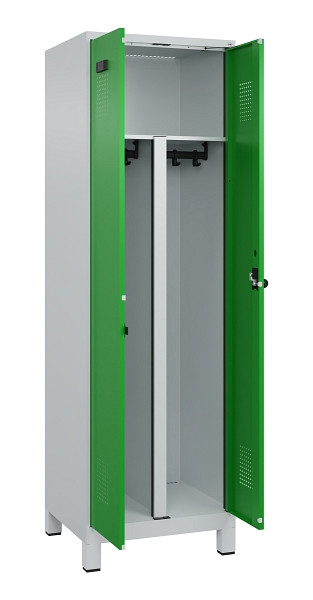 C+P PSA Schwarz-Weiß-Spind Evolo PLUS, mit Füßen, 2 Abteile, 1950x600x500mm, 70, Frontfarbe RAL 6037 Reingrün, Drehriegel, 049012-20P S10011