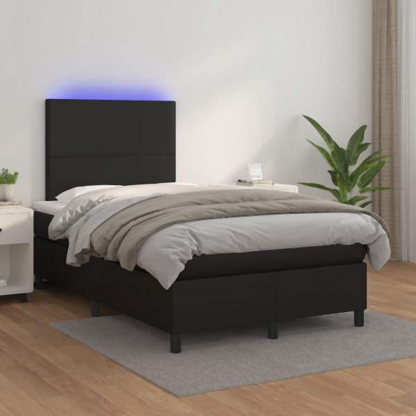 vidaXL Boxspringbett mit Matratze & LED Schwarz 120x200 cm Kunstleder, 3135813