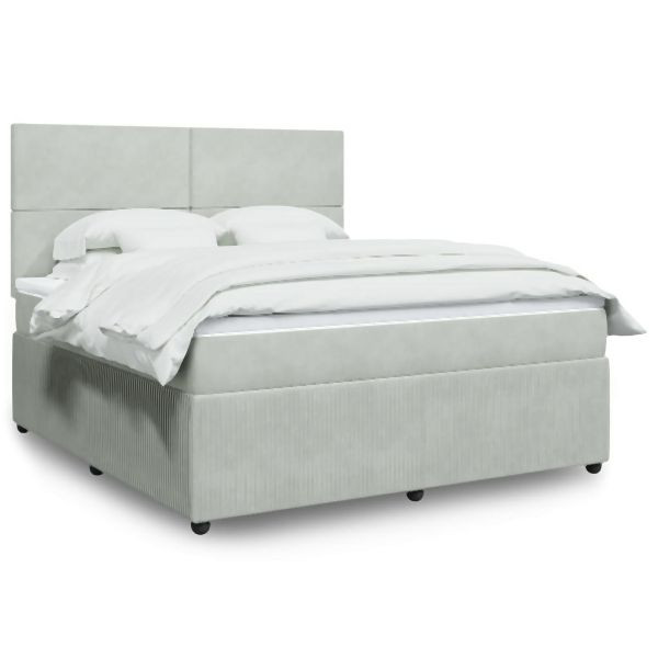 vidaXL Boxspringbett mit Matratze Hellgrau 180x200 cm Samt, 3294700