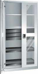 LISTA Flügeltürschrank (BxTxH) 1000x580x1950mm CODE Lock, Lichtgrau, 3 Schubladen, 2 Auszugböden, 2 Verstellböden, Sichtfenstertür, 60.417.020.C