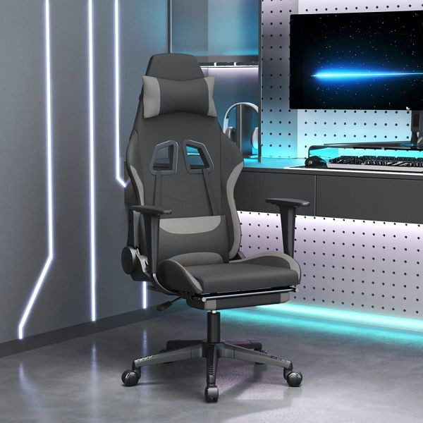 vidaXL Gaming-Stuhl mit Fußstütze Schwarz und Hellgrau Stoff, 3143744