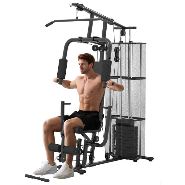 HOMCOM Gym Kraftstation Fitnessstation Multigym inkl. Gewichten Metall Schwarz, A91-134BK