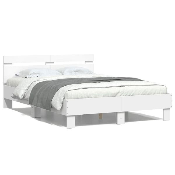 vidaXL Bettgestell mit Kopfteil LED-Beleuchtung Weiß 120x190 cm, 3207574