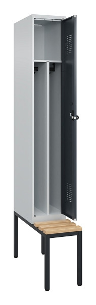 C+P Spind Evolo PLUS, 1 Abteile, 2120x300x815mm, 7035/7016, Haken 4, Drehriegel, Sitzfläche Buche-Hartholz, Sitzbank, 0490507-10F S10012
