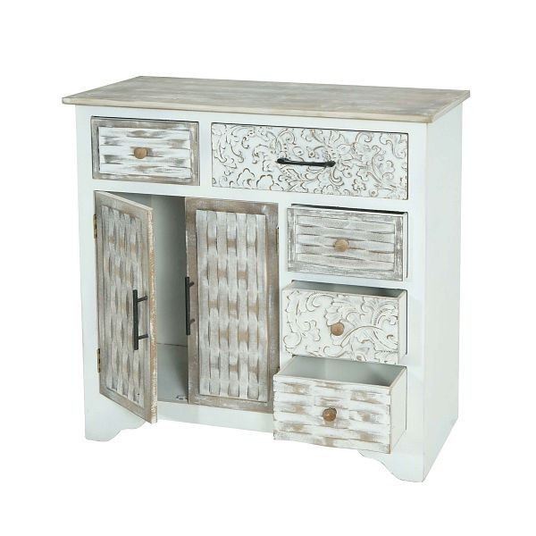 Mendler Kommode HWC-J48, Schrank Schubladenkommode Highboard, Holz Schubladen, Shabby-Look Vintage 92x88x35cm, weiß-braun, 80842