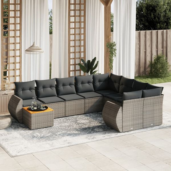 vidaXL 10-teilig Garten-Sofagarnitur mit Kissen Grau Poly Rattan, 3225171