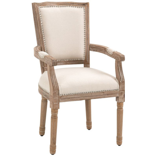 HOMCOM Esszimmerstuhl, Küchenstuhl, Nietendekor, franzäsischer Landhausstil, Kautschukholz, Cremeweiß, 59 x 63,5 x 96 cm, 835-668