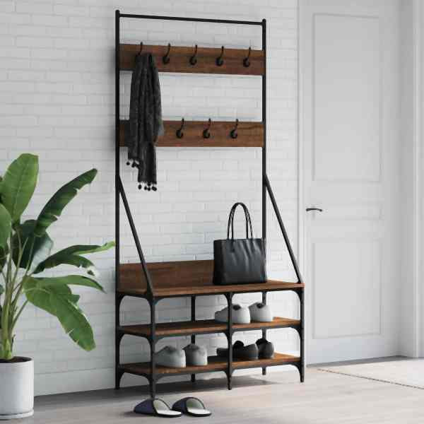 vidaXL Kleiderständer mit Schuhablage Braun Eiche-Optik 90x34x184 cm, 837836