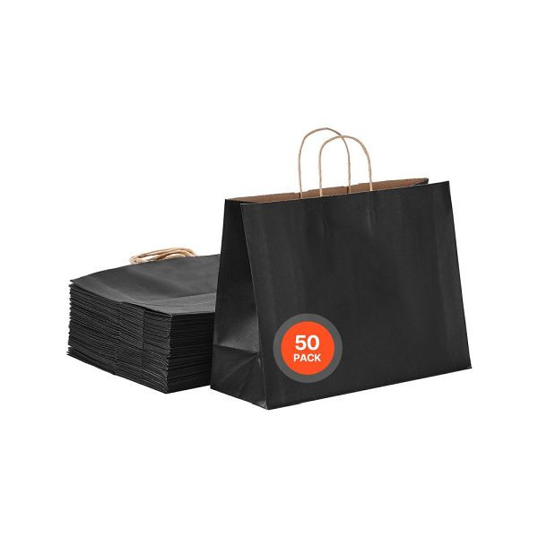 VEVOR Kraftpapiertüten, 50er-Pack, mit Henkel, 406x152x308 mm, groß, für Partys, Geburtstage, Hochzeiten, Schwarz, ZZGWDHTS1661IUAFZ001V0