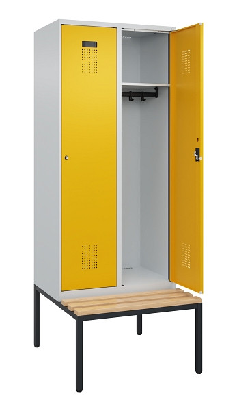 C+P Spind Evolo PLUS, 2 Abteile, 2120x800x815mm, 7035/1004, Haken 4, Zylinderschloss, Sitzfläche Buche-Hartholz, Sitzbank, 0490507-22 S10027