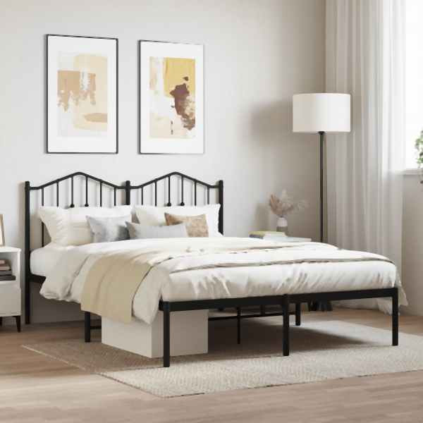 vidaXL Bettgestell mit Kopfteil Metall Schwarz 150x200 cm, 373791