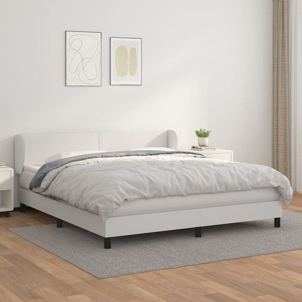 vidaXL Boxspringbett mit Matratze Weiß 180x200 cm Kunstleder, 3127206