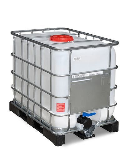 DENIOS IBC Gefahrgut-Container, PE-Palette, 600 l, Öffnung NW225, Auslauf NW80, 266163