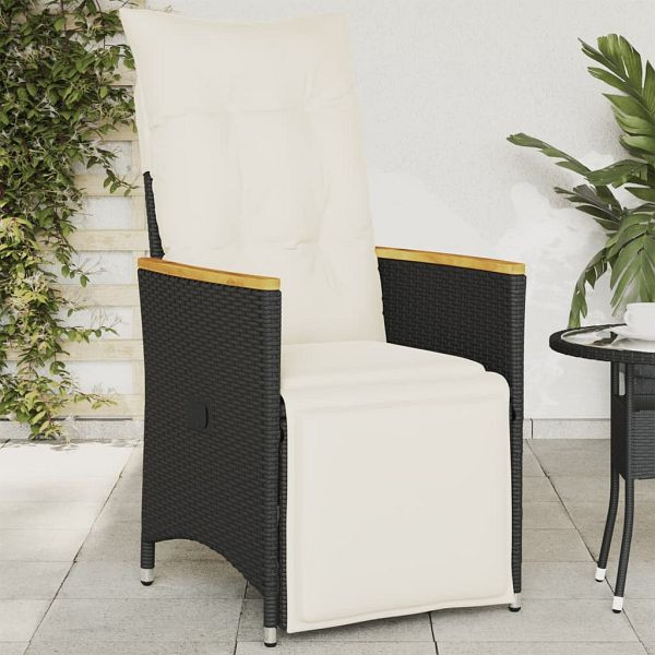 vidaXL Gartensessel Verstellbar mit Kissen Schwarz Poly Rattan, 365664