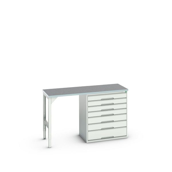 bott verso Unterbauwerkbank (Linoleum-Platte) mit 7 Schubladen (Breite: 800mm) BxTxH: 1500 x 600 x 930 mm, Lichtgrau / Lichtgrau, 16921914.16