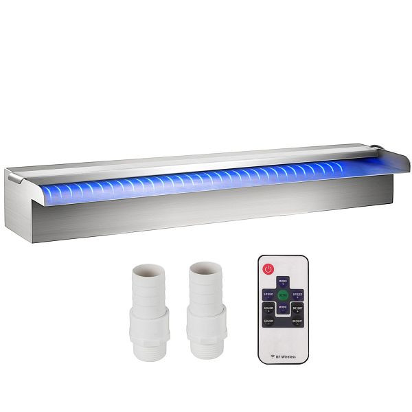 VEVOR 23,6"x4,5"x3,1" Pool Fontäne Set Mit LED-Streifenbeleuchtung Edelstahl Wasserfall Garten Innenräume Außenbereich Langlebig, PQSBJPJSWLED60001V2