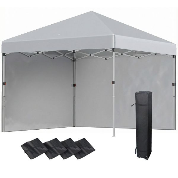 Outsunny Faltpavillon, 2 Seitenwände, höhenverstellbar, mit Transporttasche, rostfreies Stahlgestell, 3x3 m, Hellgrau, 84C-403V00LG
