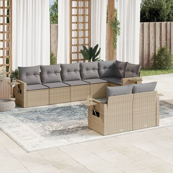 vidaXL 8-tlg. Garten-Sofagarnitur mit Kissen Beige Poly Rattan, 3252756