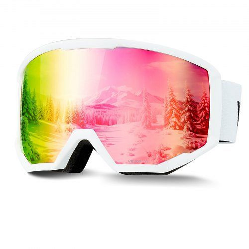 VEVOR Skibrille, zylindrische Linse, rosa Revo-Beschichtung, OTG Anti-Beschlag, geeignet für Ski, Skate, Snowboard, Rad, HXJYKBSBDCXJLA2AZ001V0