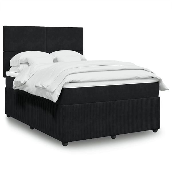 vidaXL Boxspringbett mit Matratze Schwarz 140x200 cm Samt, 3292354
