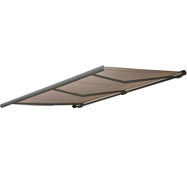 Mendler Elektronische Kassettenmarkise HWC-H27, Markise Vollkassette 6x3m, Polyester sand, Rahmen grau, 72797+58311