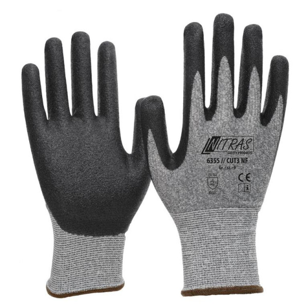 NITRAS CUT3 NF, Schnittschutzhandschuhe, grau, Nitrilschaum-Beschichtung, Größe: 6, VE: 100 Paar, 6355-6