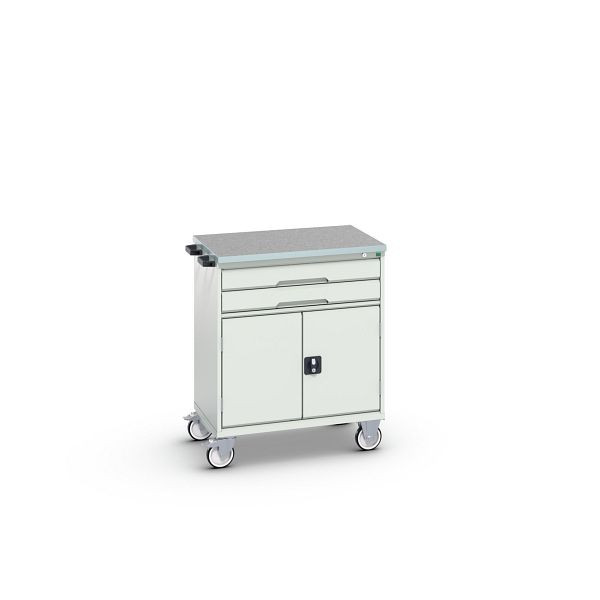 bott verso mobiler Schubladenschrank, mit 2 Schubaden, Tür und Linoleum-Top, BxTxH: 800 x 600 x 980 mm, Lichtgrau / Lichtgrau, 16927009.16