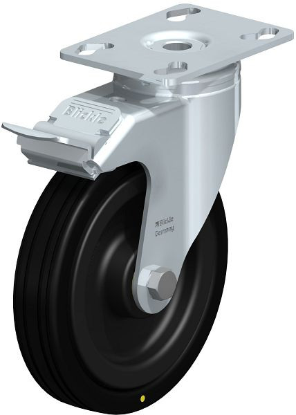 Blickle LKPA-VPA 125K-FI-EL Apparate-Lenkrolle mit Anschraubplatte & Feststeller, Vollgummi, Schwarz, 303347