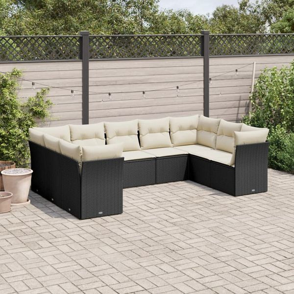 vidaXL 9-teilig Garten-Sofagarnitur mit Kissen Schwarz Poly Rattan, 3249965