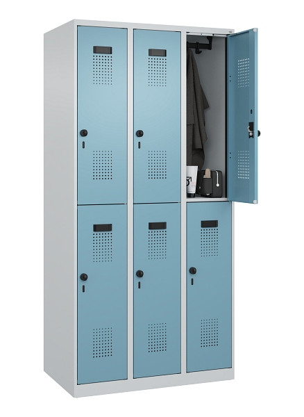 C+P Doppelstöckiger Spind Evolo PLUS, 6 Fächer, 1850x900x500mm, 7035/0010, Drehriegel, 049300-30 S10009