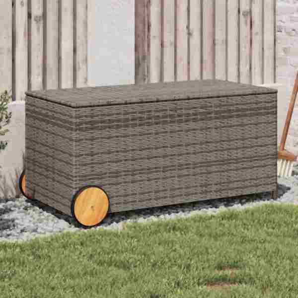 vidaXL Gartentruhe mit Rollen Grau 190L Poly Rattan, UV-beständig, 365326