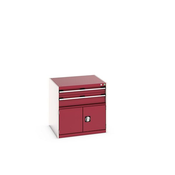 bott cubio Schubladenschrank bestückt, mit 2 Schwerlastschubladen, Tür, BxTxH: 800x750x800mm, RAL 7035/3004, Purpurrot, 40028098.24V