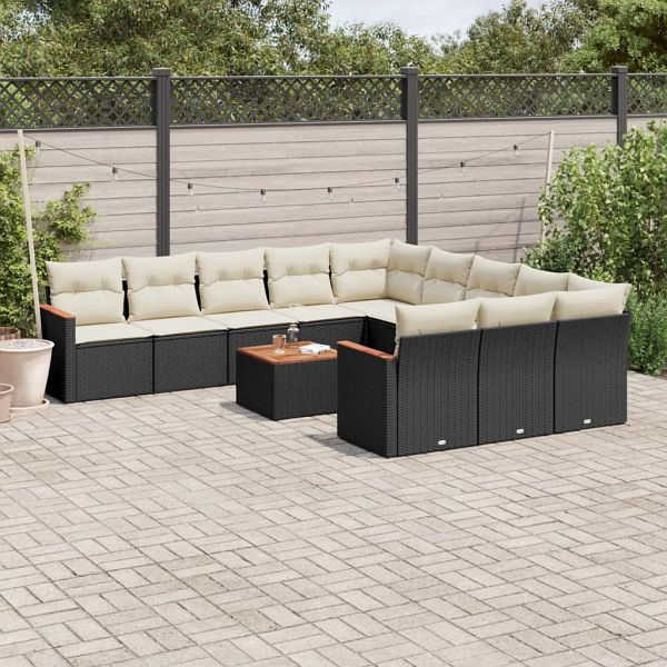 vidaXL 12-tlg. Garten-Sofagarnitur mit Kissen Schwarz Poly Rattan, 3226434