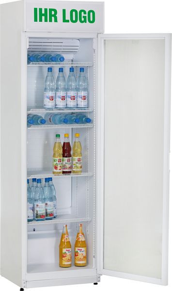 KBS Glastürkühlschrank FLK 365 weiß, mit Umluftkühlung, Display und 2 vertikalen LED Linien, 9190025