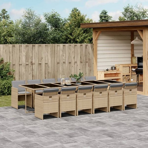 vidaXL 13-teilig Garten-Essgruppe mit Kissen Beigemischung Poly Rattan, 3277715