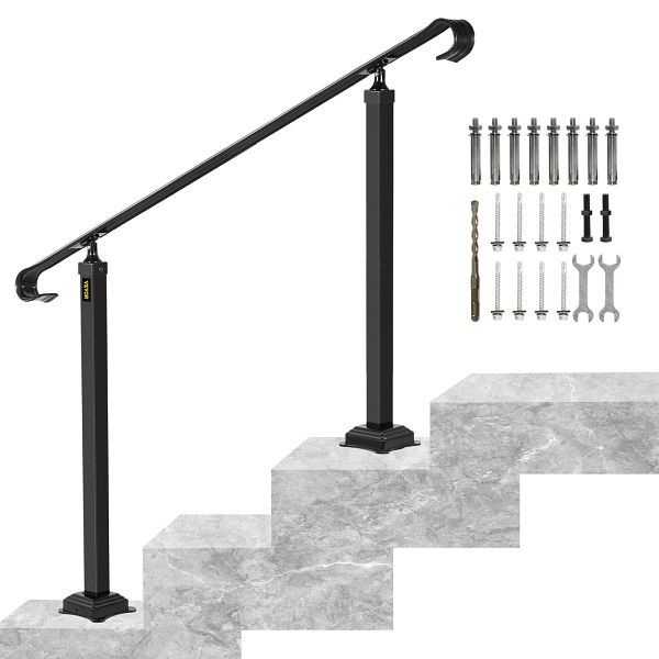VEVOR Treppengeländer 100 x 13,5 x 97 cm, Höhe: bis zu 32 cm, Ideal für 1 bis 3 stufige Treppen mit Installationskit, schwarz, LTFS1MLZFS0000001V0