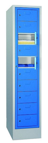 Pavoy Schließfachschrank mit Sockel 1850/500/400, Drehriegelverschluss, 1 x 10 Fächer, Türen mit Etikettenhalter, 21227-040-012-910735