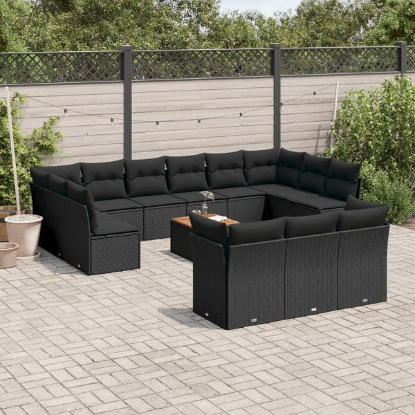 vidaXL 14-teilig Garten-Sofagarnitur mit Kissen Schwarz Poly Rattan, 3256251