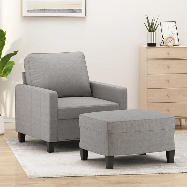 vidaXL Sessel mit Hocker Hellgrau 60 cm Stoff, Füllung: Schaumstoff, 3153359
