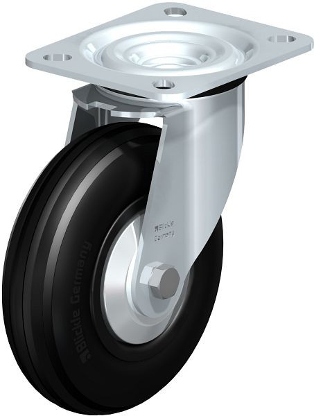 Blickle L-VWPP 125G-FA Stahlblech-Lenkrolle, mittelschwere Ausführung, mit Anschraubplatte, Weichgummi, Schwarz, 663625
