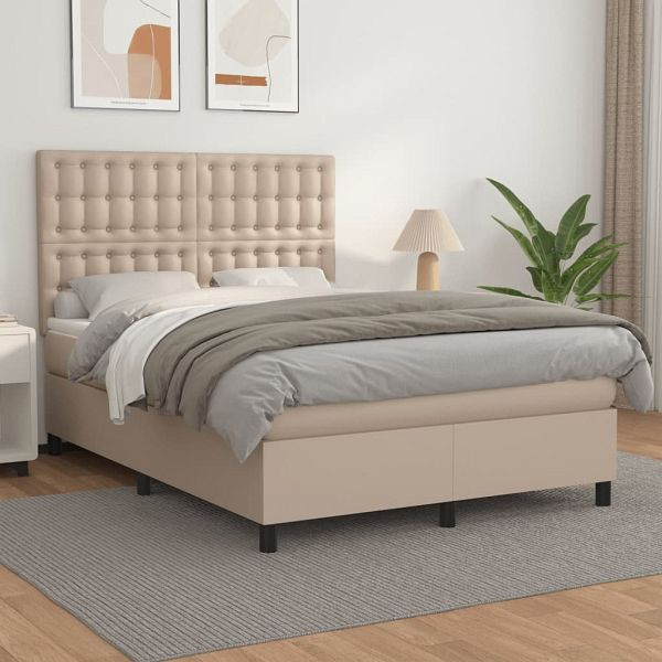 vidaXL Boxspringbett Matratze Cappuccino-Braun 140x200cm Kunstleder, 3142850